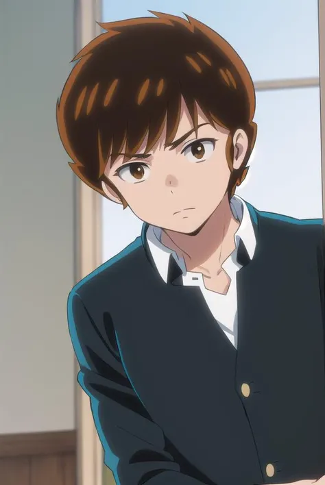 atarumoroboshi, <lora:ataru moroboshi s1-lora-nochekaiser:1>,
ataru moroboshi, brown hair, male focus, (brown eyes:1.5),
BREAK shirt, school uniform, white shirt, collared shirt, pants, black pants, sneakers, gakuran,
BREAK indoors, classroom,
BREAK looking at viewer, (cowboy shot:1.5),
BREAK <lyco:GoodHands-beta2:1>, (masterpiece:1.2), best quality, high resolution, unity 8k wallpaper, (illustration:0.8), (beautiful detailed eyes:1.6), extremely detailed face, perfect lighting, extremely detailed CG, (perfect hands, perfect anatomy),