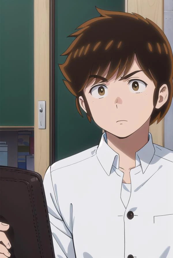atarumoroboshi, <lora:ataru moroboshi s1-lora-nochekaiser:1>,
ataru moroboshi, brown hair, male focus, (brown eyes:1.5),
BREAK shirt, school uniform, white shirt, collared shirt, pants, black pants, sneakers, gakuran,
BREAK indoors, classroom,
BREAK looking at viewer, (cowboy shot:1.5),
BREAK <lyco:GoodHands-beta2:1>, (masterpiece:1.2), best quality, high resolution, unity 8k wallpaper, (illustration:0.8), (beautiful detailed eyes:1.6), extremely detailed face, perfect lighting, extremely detailed CG, (perfect hands, perfect anatomy),