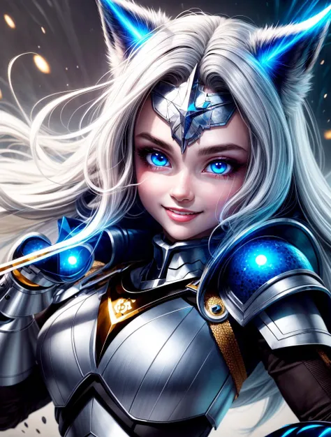 SFW, Solo:1.3,
vivid colors, cinematic hard lighting, realistic shadows, detailed textures, dynamic lighting, cgi,
cute,
a highly detailed portrait of a realistic metabot, detailed skin, detailed eyes, detailed armor, symmetrical face,
puffy face, smile, blushing, (happy:1.2), large ((blue eyes):1.1), (glowing eyes), long hair, glowing hair,
nice hands, perfect hands,
<lyco:GoodHands-beta2:1.0>
<lora:add_detail:1>