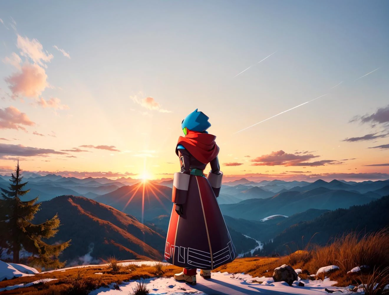SFW, Solo:1.3, ((full body):1.2),
MedabotV2, in the mountains at sunrise, windy,
nice hands, perfect hands,
<lyco:GoodHands-beta2:1.0>