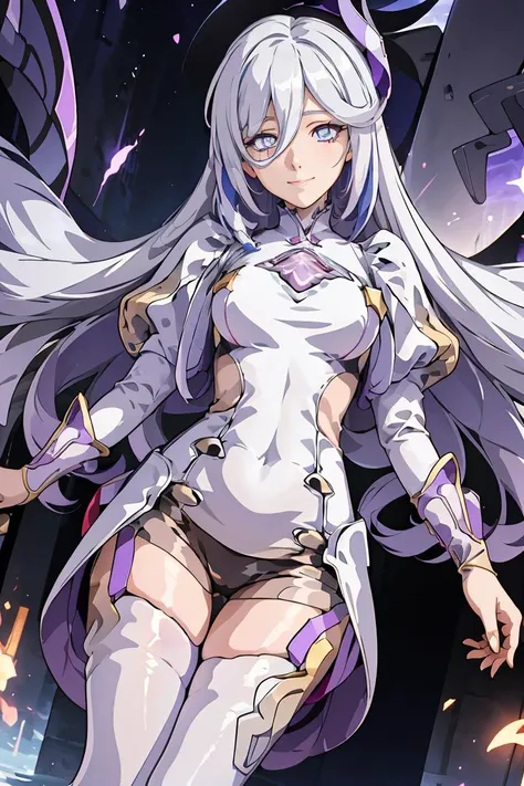 super detailed, explicit, beautiful body, beautiful nose, beautiful character design, perfect eyes, perfect face, ultra high resolution, 4K, beautiful feet, perfect legs, nice hands, perfect hands, masterpiece, highest quality, very detailed, figure, disorganized, perfect anatomy, Street Fighter, doll suit, Shadaloo doll, doll suit, Expressionless, empty eyes, looking at the viewer, red gloves, emotionless, black latex, corruption, Mind control, female combatant, whole body, hypnotismにかかった, unhappy trance, whole body suit, ribbed bodysuit, arms to the sides, obey, perfect female body, extremely glossy latex, hypnotism, hypnorolla, empty eyes, Mind control装置, Pauses, obedient_Pause, slave, stand up straight, Are standing, Are standing at attention, have, tie, belt, latex, ribbed bodysuit, Thighhighs, garter belt, combat readiness, Extend your right arm from your shoulder and reach up into the air., army, thigh boots, 1 girl, hair ornaments, purple hair, very long hair, blue eyes, Cure the Earth, Healing Good Precure