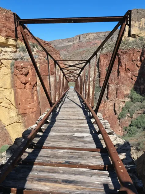 An ais-abandz bridge over a once-water-filled gorge <lora:Abandoned_SDXL:1>, 4k, uhd,masterpiece