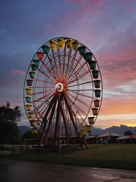 An ais-abandz Ferris wheel at twilight, moaning in the wind against a tempestuous backdrop <lora:Abandoned_SDXL:1>, 4k, uhd,masterpiece
