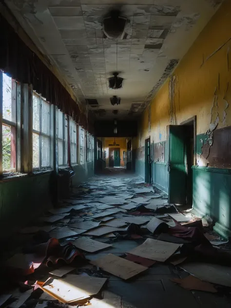 An ais-abandz school corridor <lora:Abandoned_SDXL:1>, 4k, uhd,masterpiece <lora:Sinister_Style_SDXL:0.7>, ais-sinisterz