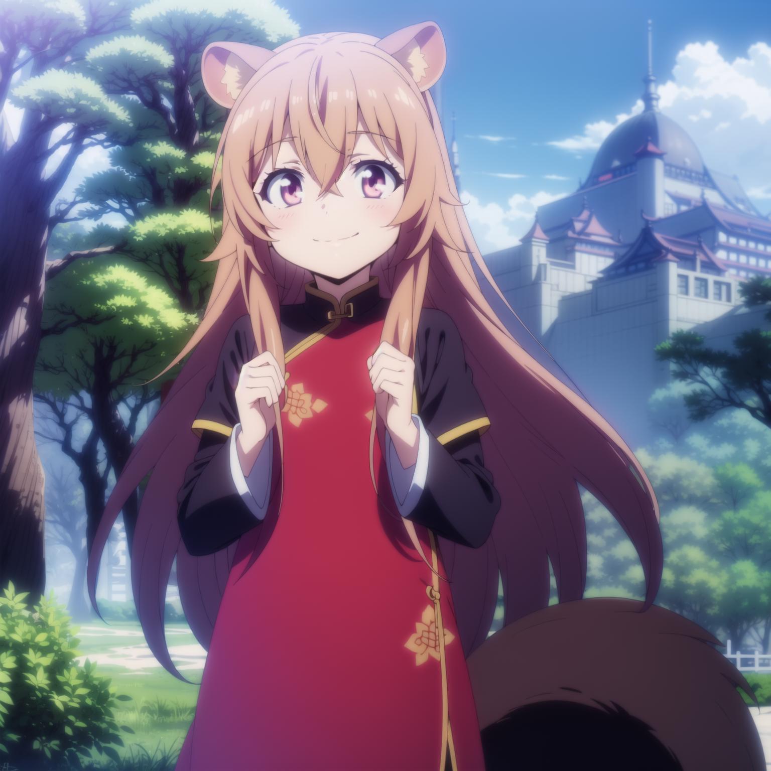 Anime girl in red dress with long hair and a cat tail - SeaArt AI