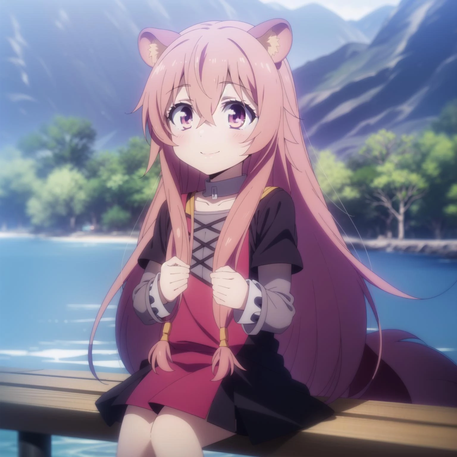 1girl,solo,smile,outdoor,sitting,bench,
<lora:raphtalia:0.7:0.7:lbw=1,0,0,1,1,1,1,1,1,1,0,0,0,1,0,0,0,1,1,1,1,1,1,1,1,1> ,raphtalia,bangs,long_hair,brown_hair,animal_ears,raccoon_girl,raccoon_ears,hair_between_eyes,animal_ear_fluff,,long_sleeves,