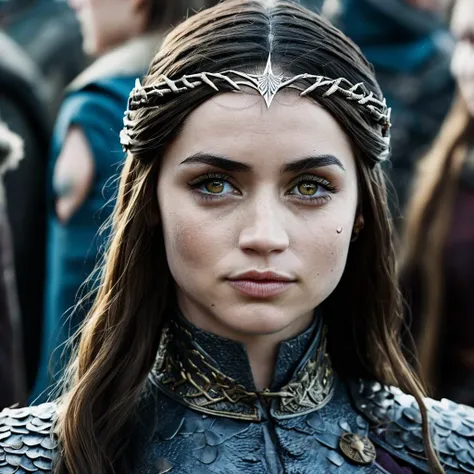 Skin texture, Closeup portrait photo of a stunning young woman dressed as a highborn noble from game of thrones,f /2.8, Canon, 85mm,cinematic, high quality, looking at the camera, anxarmas, <lora:anarmas_juggerX_xl_3_standard-anxarmas-000096:1>
