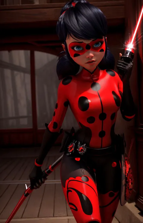 ultra wide angle, in focus, dark epic background, gorgeous lifelike, dynamic pose, a lady, holding red lightsaber in his hand, medium shot, hyper details, lighting art, cinematic, insane details, intricate details, hyperdetailed, goth, fractal,
<lora:flat2:-0.5>
<lora:marinette-10:1>,ladybug costume,marinette