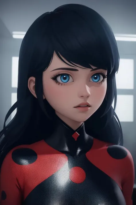1girl,solo, blue hair, lady bug costume, very coherent artwork, cinematic, hyper realism, vibrant, octane render, unreal engine, 8 k, high contrast, higly detailed black outline, <lora:marinette-10:0.5>