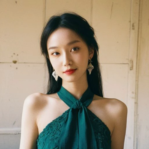 (masterpiece, best quality:1.2), intricate details, <lyco:GoodHands-beta2:1>, 1girl, hair ornament, hair rings, bare shoulders, dress, detached sleeves, forehead mark, multicolored hair, white hair, earrings, green eyes, textured skin, looking at viewer, solo, light smile, (mature female:1.2),crystal rose sona