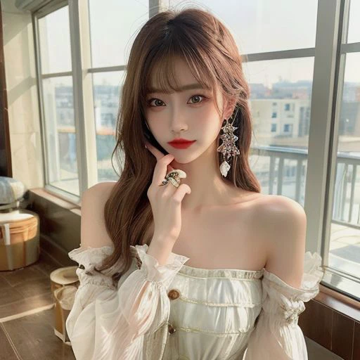 (masterpiece, best quality:1.2), intricate details, <lyco:GoodHands-beta2:1>, 1girl, hair ornament, hair rings, bare shoulders, dress, detached sleeves, forehead mark, multicolored hair, white hair, earrings, green eyes, textured skin, looking at viewer, solo, light smile, (mature female:1.2),crystal rose sona