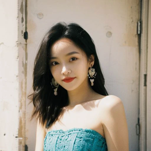(masterpiece, best quality:1.2), intricate details, <lyco:GoodHands-beta2:1>, 1girl, hair ornament, hair rings, bare shoulders, dress, detached sleeves, forehead mark, multicolored hair, white hair, earrings, green eyes, textured skin, looking at viewer, solo, light smile, (mature female:1.2),crystal rose sona