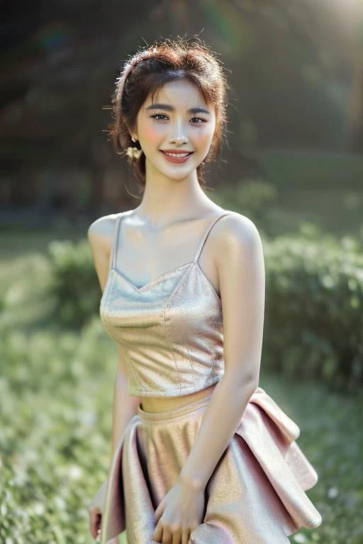 girlcuchoami, 1girl, (smile), photo art, blurry background, brown eyes, brown hair, earrings, fewelry, lips, makeup, skirt, solo, a stunning photo with beautiful saturation, ultra high res,(realistic:1.4)),deep shadow,(best quality, masterpiece), pale skin, dimly lit, shade, flustered, blush, highly detailed, ((upper body:0.8)), skinny, BREAK depth of field, film grain, wrinkled skin, looking at viewer, knee, warm smile, (masterpiece,best quality:1.5) masterpiece,ultra realistic,32k,extremely detailed CG unity 8k wallpaper, best quality, (full body:1.2)
metallic pink skirt and metallic pink blouse and high platforms<lora:girlcuchoami_SDLife_Chiasedamme_v1.0:0.68> <lora:more_details:0.25> <lora:add_detail:0.25> <lora:girl_SDLife_Chiasedamme_v1.6:0.25> <lora:girlvn01_SDLifr_Chiasedamme_v1.0:0.3>