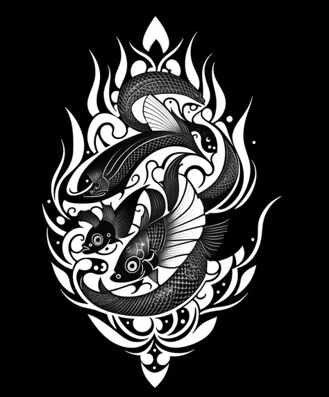 koï fish, intricate details, <lora:logoarchive:0.7>, japanese illustration, logoarchive, black and white tatoo