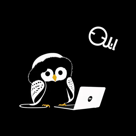 <lora:logoarchive:1> little owlet in (ushanka hat) using laptop, logoarchive