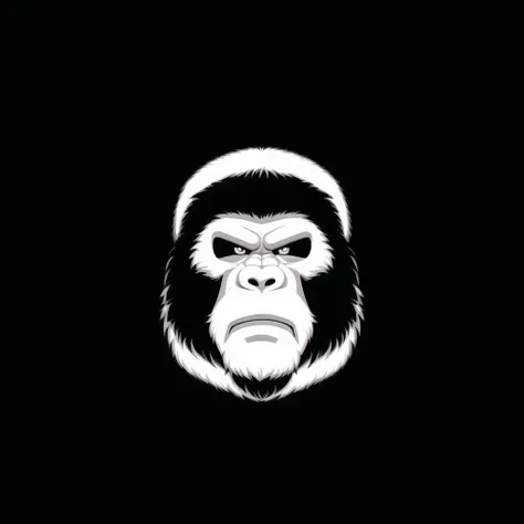<lora:logoarchive:1>, logoarchive, black and white logo, A logo featuring a white cartoonish gorilla with exaggerated features including large muscles and a stern expression.