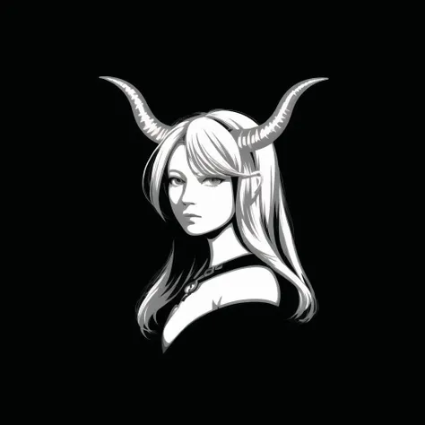 <lora:logoarchive:1>, logoarchive, black and white logo, blonde hair, highres, horns, long hair, oni, solo