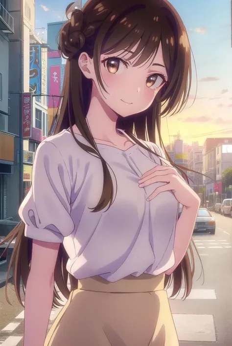 mizuharachizuru, <lora:chizuru ichinose s1-lora-nochekaiser:1>,
chizuru ichinose, long hair, bangs, brown hair, (brown eyes:1.5), one side up, smile,
BREAK skirt, shirt, short sleeves, puffy sleeves, puffy short sleeves, white skirt, pink shirt,
BREAK outdoors, city, cityscape, crowd, people,
BREAK looking at viewer, (cowboy shot:1.5),
BREAK <lyco:GoodHands-beta2:1>, (masterpiece:1.2), best quality, high resolution, unity 8k wallpaper, (illustration:0.8), (beautiful detailed eyes:1.6), extremely detailed face, perfect lighting, extremely detailed CG, (perfect hands, perfect anatomy),