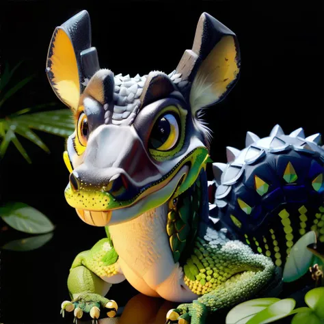 She is a crocodile beastkin、white and beautiful skin、genital area with no hair、Yellow eyes、sexypose、Mega Mini、tchibi、Big eyes