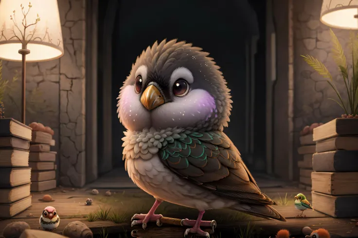 (Masterpiece, Best Quality:1.3), highres, (8k resolution wallpaper), official art, animal, (ultra-detailed portrait), <lora:Cryptids-13:0.8>, cryptids, (depth of field), Fuji 85mm, from below, colorful, fairytale illustration, (no humans), (solo:1.3), full body, pokemon \(creature\), (bird:1.3), feathers, soft, wings, stylish, perfect eyes, (shiny), beautiful, cute, (cinematic lighting:1.1), perfect, (details:1.2), warmth, wide shot, animal focus, sharp focus, scenery, extremely detailed background, fantasy, 8k, (blurry background),  (shadow), realistic, ((volumetric lighting)), perfect composition, particles:0.4, reflection, grass, tree