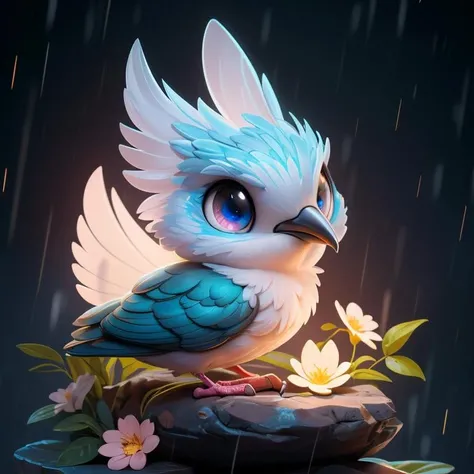 A family of cute little birds gathered in the rain,cute and adorable,filigree,long striped tail,reflective eyes,flowers,rim lighting,lights,extremely fluffy,detailed eyes. magic,surreal,fantasy,digital art,wlop,artgerm and james jean,ultra hd,realistic,vivid colors,highly detailed,UHD drawing,pen and ink,perfect composition,beautiful detailed intricate insanely detailed octane render trending on artstation,8k artistic photography,photorealistic concept art,soft natural volumetric cinematic perfect light,sf,intricate artwork masterpiece,ominous,matte painting movie poster,golden ratio,trending on cgsociety,intricate,epic,trending on artstation,by artgerm,h. r. giger and beksinski,highly detailed,vibrant,production cinematic character render,ultra high quality model,Miki Asai Macro photography,close-up,hyper detailed,trending on artstation,sharp focus,studio photo,intricate details,highly detailed,by greg rutkowski,<lora:Cryptids:0.8>,