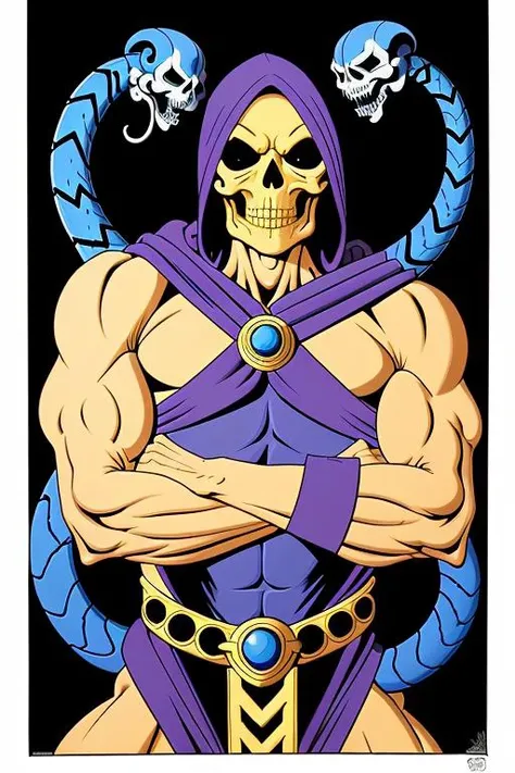 skeletor, portrait, playing with snakes