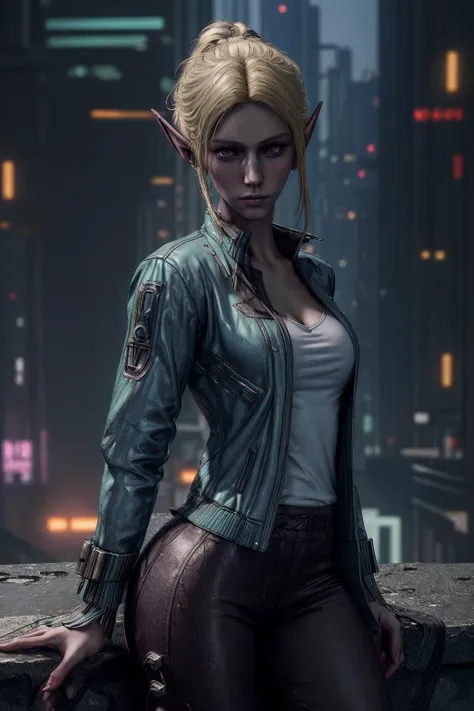 (masterpiece, top quality, best quality, official art, beautiful and aesthetic:1.2), Cyberpunk girl, dynamic pose, elf, blonde, ((((casual dressed)))), jacket, MintharaBG<lora:MintharaBGV2:0.8>, bright cyberpunk city, highly detailed background,highly detailed, 8k, RAW, hdr, <lora:add_detail:1>