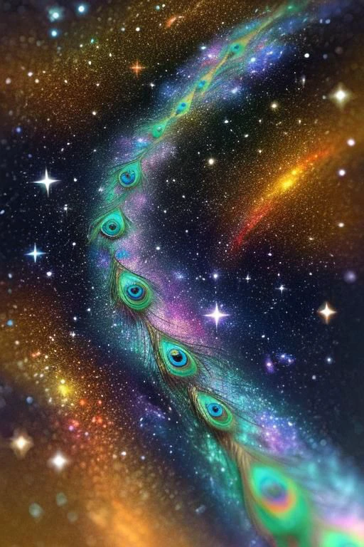 bokeh, galaxies in the shape of a peacock