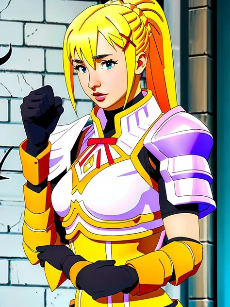 <lora:Dknss-KJ, armor, shoulder armor, x hair ornament, gloves, hair ornament -darkness konosuba-:1>(Dknss-KJ, armor, shoulder armor, x hair ornament, gloves, hair ornament, official style, style parody)