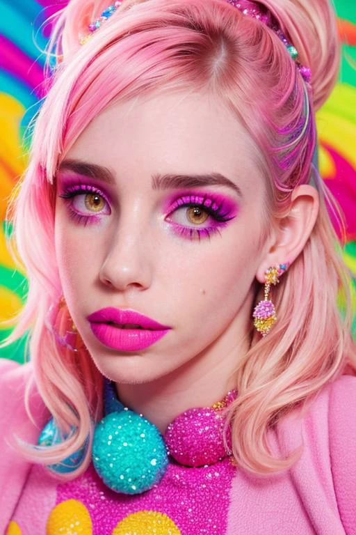 (emma roberts:1.2), (miley cyrus:1.0 )brightly lit, saturated, high definition photograph of a gorgeous stripper wearing (childish clothing:1.5), adult dressed like a girl, and glamorous (makeup:1.3), pastel themed, <lora:lip_slider_v21:3>
<lora:detail_slider_v4:2>