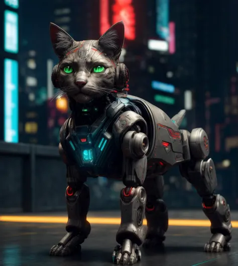 RAW photograph,  still,  cyberpunk, robot [cat|dog], octane render, film grain, intense, <lora:add_detail:1>