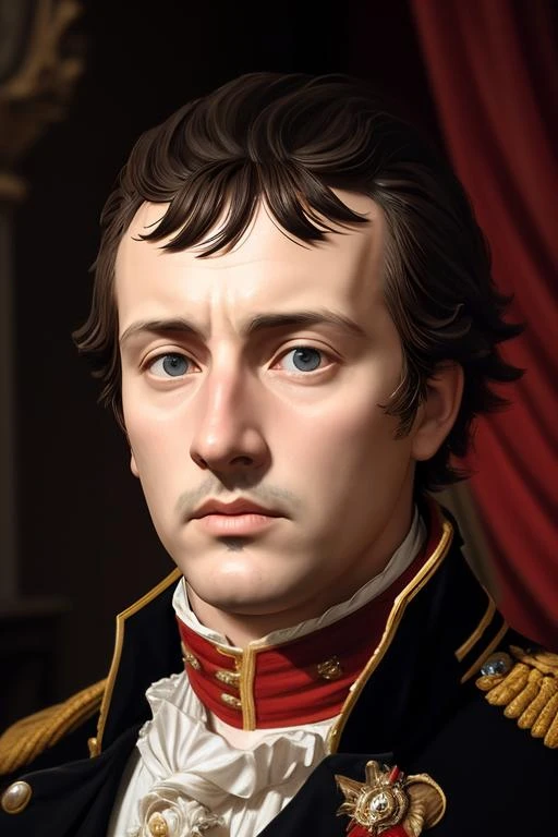 Man, Napoleon Bonaparte, 53 yo, in armor, detailed face, (vibrant, photo realistic, realistic, dramatic, dark, sharp focus, 8k), cinematic lighting, 1769 year