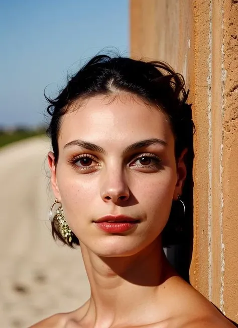 close up portrait of sks woman , by Flora Borsi, style by Flora Borsi, bold, bright colours, ((Flora Borsi)), by Dorothea Lange, <lora:lora-small-morena-baccarin-v1:1>