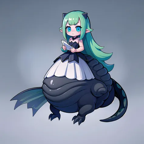 1girl, female, (masterpiece, best_quality, ultra-detailed, immaculate:1.3), concept art, (full body:1.1) (cute:1) fantasy monster, female, voluptupus Porcelain,Titansteel,Post-Punk Basilisk-Merman, grey background, plain background<lyco:EnvyMonster01:1><lyco:EnvyCuteMix12:1>