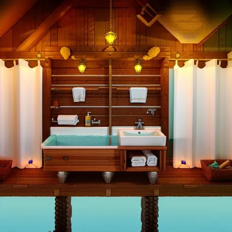 <lora:Terraria Style - V1:0.75> terraria_style, 2d, pixelart, bathroom, toilet, sink, bathtub, cabin in the woods