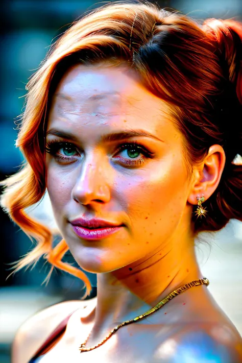 1girl, (masterpiece), (beautiful  young girl:1.3), long face, (ultra sexy and beautiful face:1.4), bright red wavy hair, updo, perky breasts, 28 years old, absurd, smooth, looking at camera, sexy, best quality, professional color correction, film grain, ultra detailed, realistic, realistic colors, (from front, facing camera, focus on breasts, close-up) full body, black sexy boots, sheer stockings