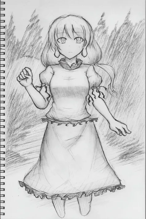 masterpiece, best quality, <lora:EbisuYouka:1>,<lora:style18-v2:1>,
,sketch, monochrome, greyscale, traditional media,
1girl,long hair,long earlobes,blouse,shirt, frills skirt, skirt, skirt set, stone,rock,