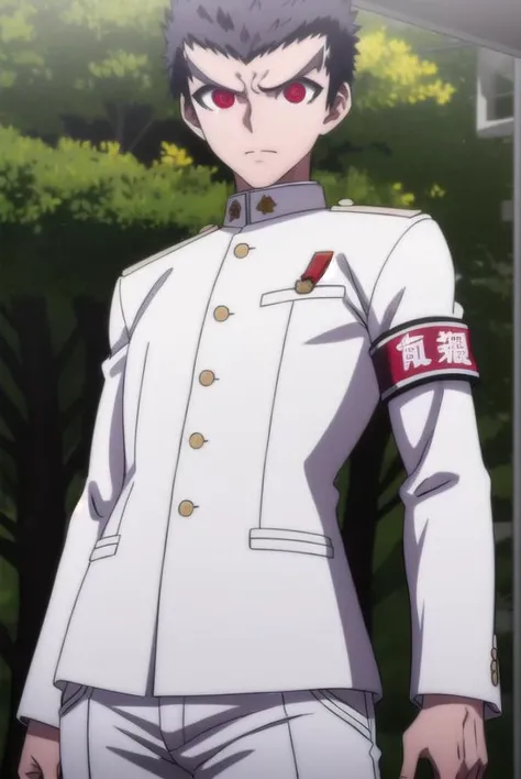 kiyotakaishimaru, <lora:kiyotaka ishimaru s1-lora-nochekaiser:1>,
kiyotaka ishimaru, short hair, bangs, black hair, (red eyes:1.3), male focus, very short hair,
BREAK long sleeves, jacket, pants, uniform, white jacket, armband, pocket, medal,
BREAK outdoors, classroom,
BREAK looking at viewer, (cowboy shot:1.5),
BREAK <lyco:GoodHands-beta2:1>, (masterpiece:1.2), best quality, high resolution, unity 8k wallpaper, (illustration:0.8), (beautiful detailed eyes:1.6), extremely detailed face, perfect lighting, extremely detailed CG, (perfect hands, perfect anatomy),