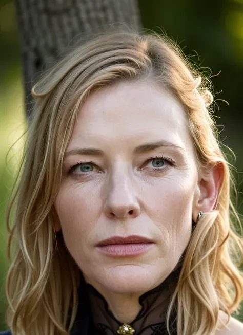 A stunning intricate color close up portrait of (sks woman:1) , wearing fancy dress, epic character composition, sharp focus, natural lighting, subsurface scattering, f2, 35mm, film grain, , by Imogen Cunningham, <lora:lora-small-cate-blanchett-v1:1>