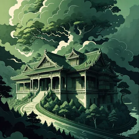 <lora:mdrnkz3:1> a mansion surrounded by trees in the style of mdrnkz3