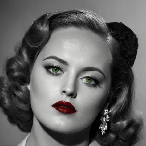 Film noir style, classic film noir style of <lora:Classic Film Noir style:1>
<lora:Sin City:0.55>
a woman with green eyes and bloody red lips sin city style, Monochrome, high contrast, dramatic shadows, 1940s style, mysterious, cinematic