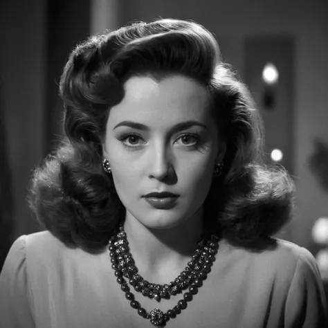 Film noir style, classic film noir style <lora:Classic Film Noir style:1>
a woman with a very large hairdo and a necklace,cinematic,film,Hollywood,crime,drama,dramatic,dramatic light,low light,dim light,low-key light,shadow,partially covered in shadow,window light,dark light,cynical,1940s,1950s,classic,vintage,retro,visual style,realistic,film still,black film,night light,blue hour,motion picture,filmmaking style,neorealism,classic film noir style,1girl,solo,looking at viewer,1boy,monochrome,greyscale,male focus,lips,portrait, closeup, Monochrome, high contrast, dramatic shadows, 1940s style, mysterious, cinematic