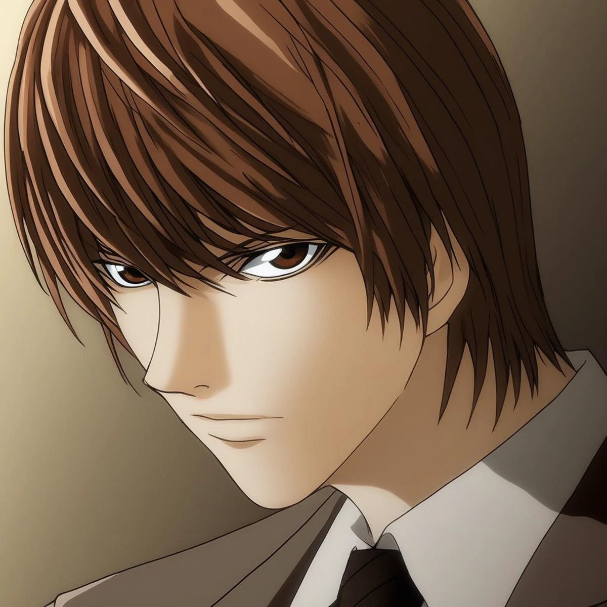 Light Yagami, brown hair, brown eyes, necktie, looking at viewer, portrait