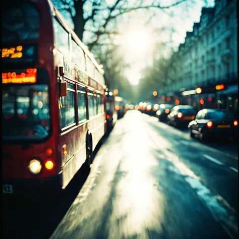 a bus in London <lora:Toy_Camera:0.8>, film, bokeh, professional, blur, lomo