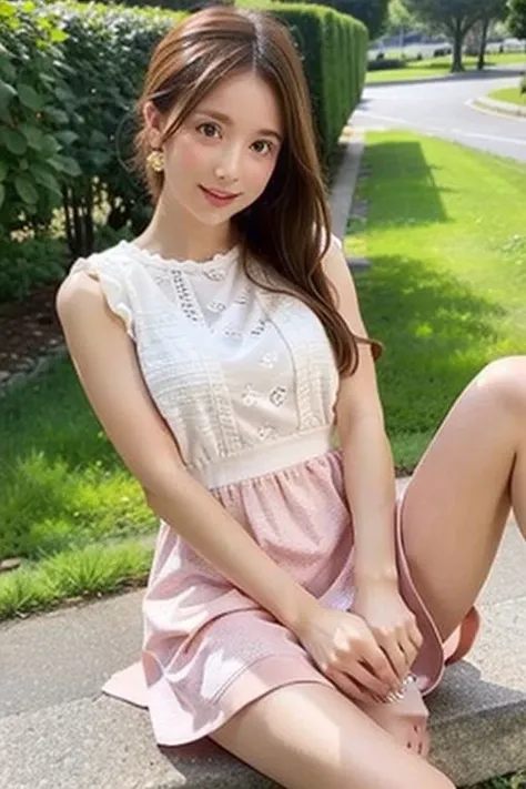 Close up, mid dress , Nsfw, (Pointed Toe Flats), upskirt, sitting, (panties)