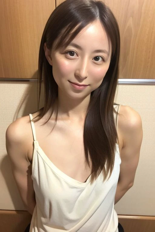 Nsfw, A small breasts light brown hair asian Woman, bestquality, photo realistic portrait , fair skin, small breastspoint of view