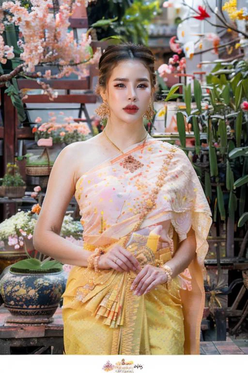 without acne,no freckles,smooth,tints,hdri,4k,8k,(slender face:1.1),Cameltoe,(1girl:1.1),distinct_image,distinct image,realistic skin,big butt,chubby girl,chubby,
(masterpiece),((ultra-detailed)),(highly detailed CG illustration),(best quality:1.2),realistic8K UHD,giga breast,big breast,large breast,breast,gigantic breast,
high definition,high quality texture,intricate details,detailed texture,finely detailed,high detail,extremely detailed cg,
high quality shadow,(depth of field:1.1),cinematic Light,(lens flare:1.1),ray tracing,perspective,20s,distinct_image,high_resolution,solo focus,
(masterpiece, highres, high quality:1.2),intricate details,cinematic lighting,sharp focus,
(realistic),(masterpiece:1.2),(best quality:1.2),looking at viewer,dramatic pose,(walking in sakura garden:1.2),golden hour,dim light,rim light,(sakura:1.2),strapless thai traditional dress,sabai dress,thai traditional skirt,
1girl,(pink sabai),(jewelry:1.2),long hair,(linekanok pattern:1.25),<lora:sabai6:0.95>,<lora:linevichit3:0.7>,<lora:WoonPrachiramol :1>,<lora:GoodHands-vanilla:0.4>,<lora:pondloso_thaidress640_80:0.8>,