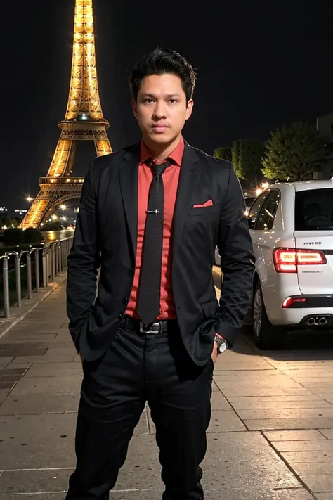 <lora:NeiV3:0.6>,
best quality,masterpiece,(realistic:1.2),HDR,UHD,8K,best quality,realistic,masterpiece,Highly detailed,1boy,office man,adult,asian,black hair,suit,standing,hand in pocket,grey_background,moody lighting,full_shot,frontlight,highres,absurdres,incredibly_absurdres,huge_filesize,without acne,no freckles,smooth,tints,hdri,4k,8k,(slender face:1.1),distinct_image,distinct image,realistic skin,(very short hair:1.3),1man,man,guy,handsome guy,smart guy,smart man,wearing black jeans pant,long leg,luxury shoes,luxury suit,luxury watch,luxury car,
(best quality:1.2),realistic8K UHD,high quality shadow,(depth of field:1.1),solo focus,(masterpiece, highres, high quality:1.2),intricate details,sharp focus,perfects anatomy,(masterpiece:1.27),best quality,best aesthetic,(solo:1.1),looking at viewer,(blush:1.1),((night, backlight, blurry background, bokeh, vibrant color, Eiffel tower in Paris)),<lora:GoodHands-vanilla:0.2>,(1boy:1.3),