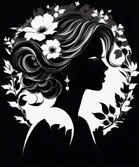 Silhouette Art of a gorgeous woman, charming, high contrast, well defined, Silhouette Art