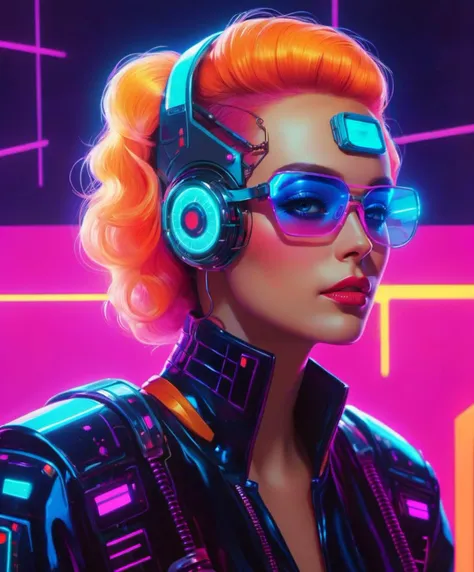 retro cyberpunk, a gorgeous woman, charming, 1980s inspired, synthwave, neon, vibrant, detailed, retro futurism